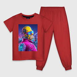 Пижама хлопковая детская Профиль Гомера Симпсона - нейросеть, цвет: красный