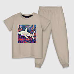 Пижама хлопковая детская Акула абстракция, цвет: миндальный