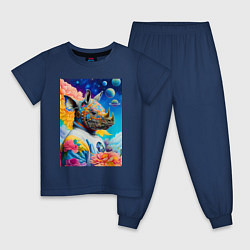 Пижама хлопковая детская Инопланетная носорожка - фантазия, цвет: тёмно-синий