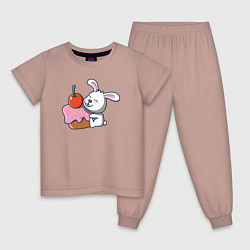 Пижама хлопковая детская Зайка сладкоежка, цвет: пыльно-розовый