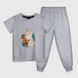Пижама хлопковая детская Малыш зайка с медвежонком, цвет: меланж