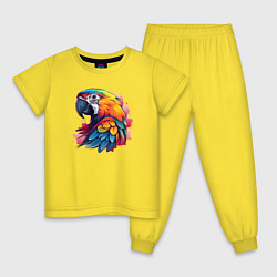 Пижама хлопковая детская Яркий попугай на красных брызгах, цвет: желтый