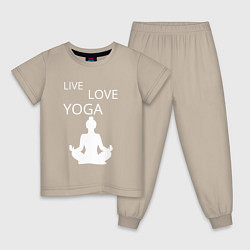 Пижама хлопковая детская Йога - жизнь - любовь, цвет: миндальный