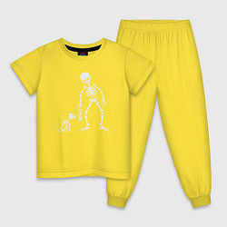 Пижама хлопковая детская Котик и скелет, цвет: желтый