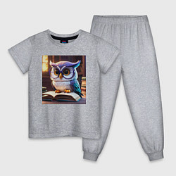 Пижама хлопковая детская Мультяшная мудрая сова, цвет: меланж