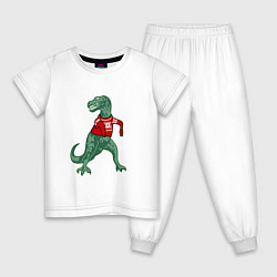 Пижама хлопковая детская Динозавр в новогоднем свитере, цвет: белый