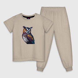 Пижама хлопковая детская Красочная сова, цвет: миндальный