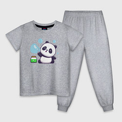 Пижама хлопковая детская Панда и мыльные пузыри, цвет: меланж