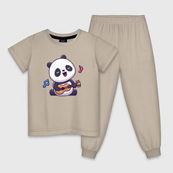 Пижама хлопковая детская Панда с гитарой, цвет: миндальный