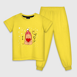 Пижама хлопковая детская Капибара с сердцем: я люблю, цвет: желтый