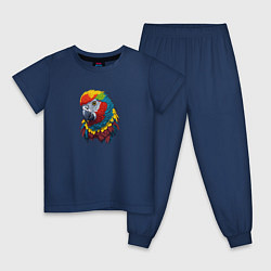 Пижама хлопковая детская Красочный попугай в ярких перьях, цвет: тёмно-синий