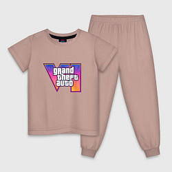 Пижама хлопковая детская GTA VI logo, цвет: пыльно-розовый