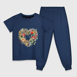 Пижама хлопковая детская Сердце в полевых цветах, цвет: тёмно-синий