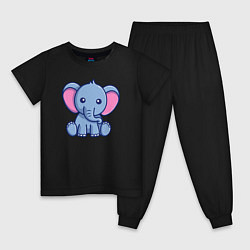Пижама хлопковая детская Милый слоник, цвет: черный