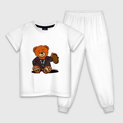 Пижама хлопковая детская Медведь Кащей с шапкой-ушанкой, цвет: белый