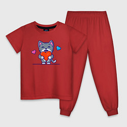 Пижама хлопковая детская Сердечные обнимашки, цвет: красный