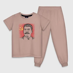 Пижама хлопковая детская Сталин с флагом СССР, цвет: пыльно-розовый