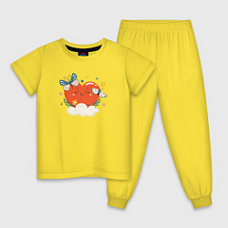 Пижама хлопковая детская Сердечко с бабочками парит в облаках, цвет: желтый