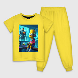 Пижама хлопковая детская Bart Simpson is an avid gamer, цвет: желтый