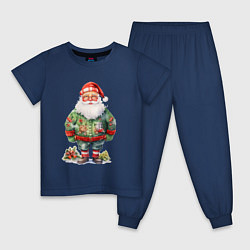 Пижама хлопковая детская 2024 Санта, цвет: тёмно-синий