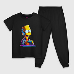 Пижама хлопковая детская Bart is an avid gamer, цвет: черный