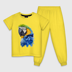 Пижама хлопковая детская Сине-золотой попугай ара, цвет: желтый