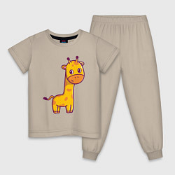Пижама хлопковая детская Скромный жирафик, цвет: миндальный