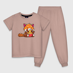 Пижама хлопковая детская Красная панда ест лапшу, цвет: пыльно-розовый