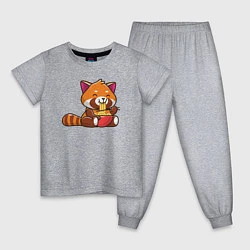 Пижама хлопковая детская Красная панда ест лапшу, цвет: меланж