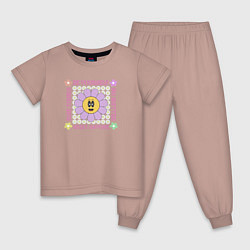Пижама хлопковая детская Ромашка Ретро, цвет: пыльно-розовый