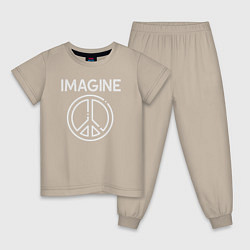 Пижама хлопковая детская Imagine peace, цвет: миндальный