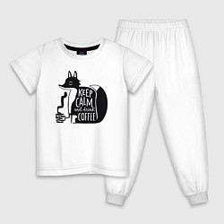 Пижама хлопковая детская Лисичка с кофе, цвет: белый