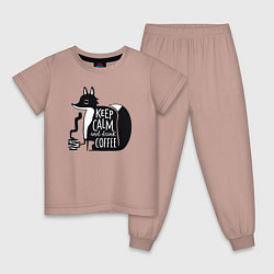 Пижама хлопковая детская Лисичка с кофе, цвет: пыльно-розовый