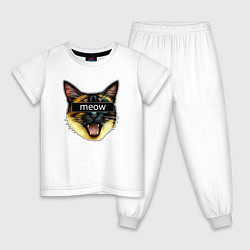 Пижама хлопковая детская Кот meow стикер, цвет: белый