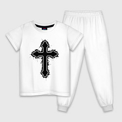 Пижама хлопковая детская Крест православный христианский, цвет: белый