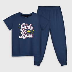 Пижама хлопковая детская Girl boss crown, цвет: тёмно-синий