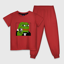Пижама хлопковая детская Пепе в смокинге с пистолетом, цвет: красный