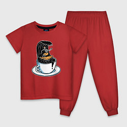 Пижама хлопковая детская Кофейный серфер, цвет: красный