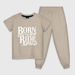 Пижама хлопковая детская Born to ride - рожденный ездить, цвет: миндальный