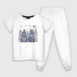 Пижама хлопковая детская Два медведя в стиле мезенской росписи, цвет: белый
