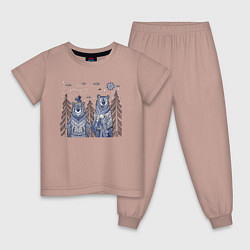 Пижама хлопковая детская Два медведя в стиле мезенской росписи, цвет: пыльно-розовый