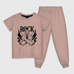 Пижама хлопковая детская Rock - guitar, цвет: пыльно-розовый