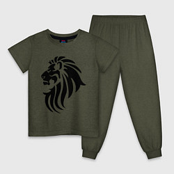 Пижама хлопковая детская Лев тату, цвет: меланж-хаки