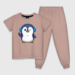 Пижама хлопковая детская Привет от пингвина, цвет: пыльно-розовый