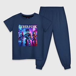 Пижама хлопковая детская Minecraft and cyberpunk - collaboration, цвет: тёмно-синий