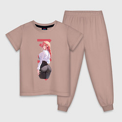 Пижама хлопковая детская Человек-бензопила: Макима, цвет: пыльно-розовый