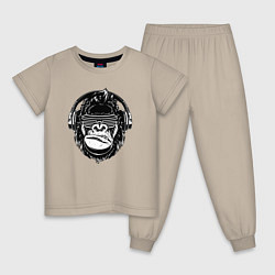 Пижама хлопковая детская Music gorilla, цвет: миндальный