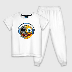 Пижама хлопковая детская Музыкальный смайлик, цвет: белый