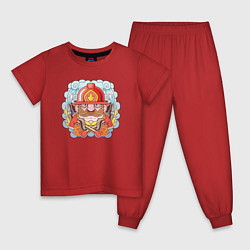 Пижама хлопковая детская Храбрый пожарный с усами, цвет: красный
