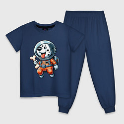 Пижама хлопковая детская Dalmatian cosmonaut puppy with a bone, цвет: тёмно-синий
